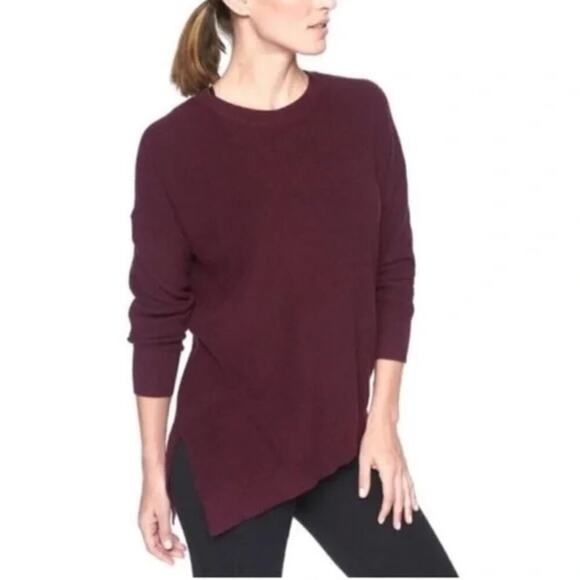 Athleta Rest Day Asym Crewneck Sweater Womens Small Purple Cotton Silk Lyocell - Picture 1 of 11